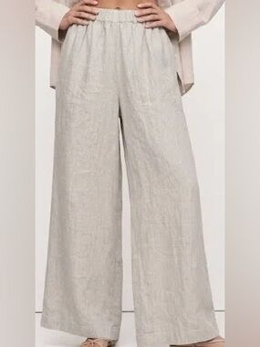 Ellen Tracy Relaxed Wide-Leg Linen-Blend Pants in Light Beige